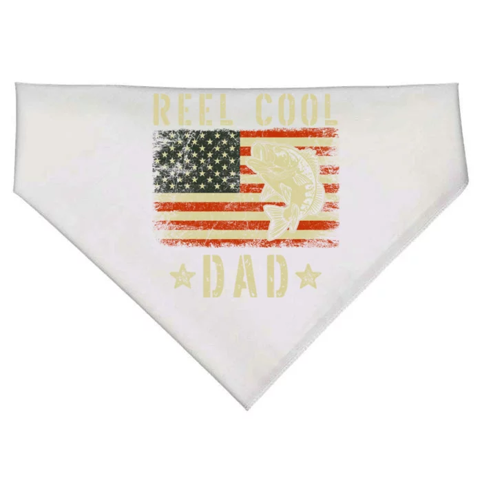 Fishing Dad Funny Reel Cool Dad American Flag Vintage Gift USA-Made Doggie Bandana