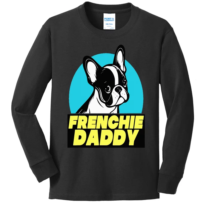 Frenchie Daddy  French Bulldog Dad Full Color Kids Long Sleeve Shirt