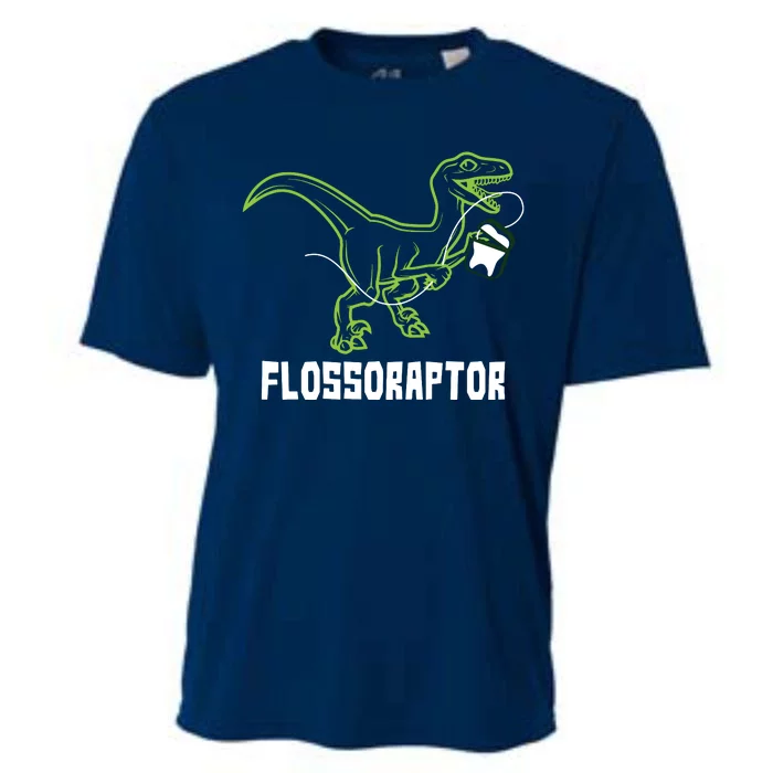 Flossoraptor Dinosaur Funny Pediatric Dentist Cooling Performance Crew T-Shirt