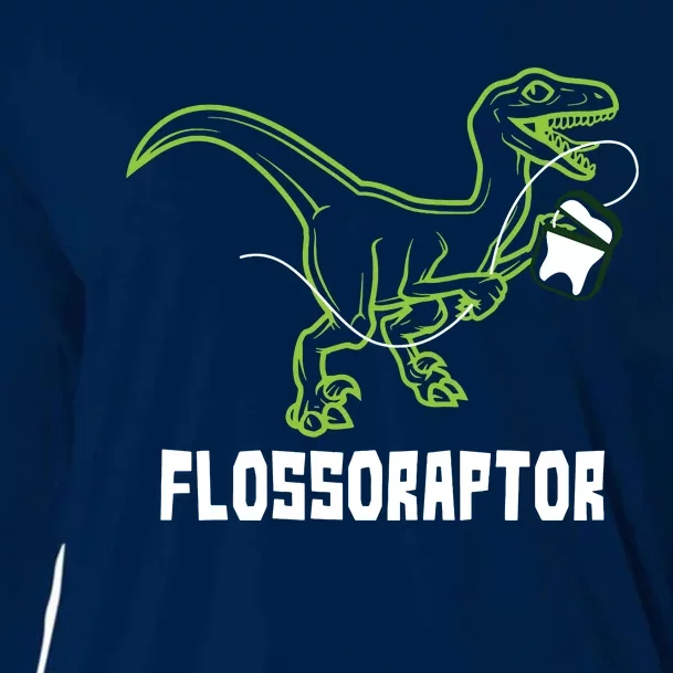 Flossoraptor Dinosaur Funny Pediatric Dentist Cooling Performance Long Sleeve Crew