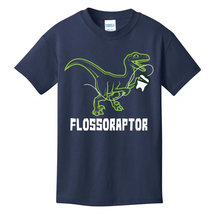 Flossoraptor Dinosaur Funny Pediatric Dentist Kids T-Shirt