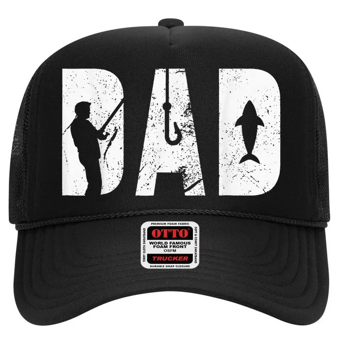 Fishing Dad father's day with fish and fishing hook crunch High Crown Mesh Trucker Hat