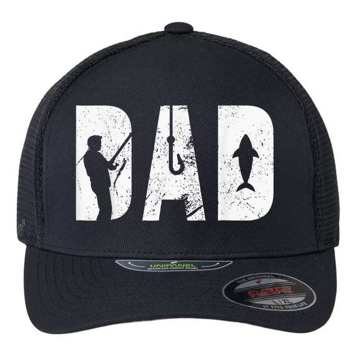 Fishing Dad father's day with fish and fishing hook crunch Flexfit Unipanel Trucker Cap