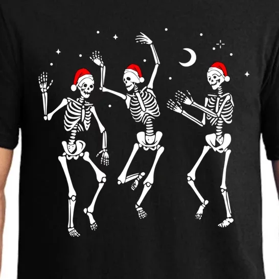 Funny Dancing Festive Skeletons Wearing Christmas Santa Hats Gift Pajama Set