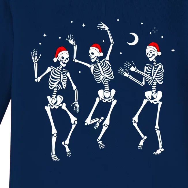 Funny Dancing Festive Skeletons Wearing Christmas Santa Hats Gift Baby Long Sleeve Bodysuit