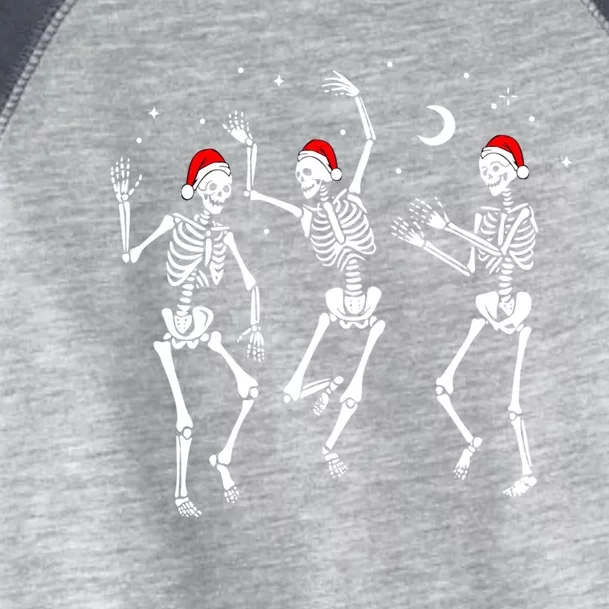 Funny Dancing Festive Skeletons Wearing Christmas Santa Hats Gift Toddler Fine Jersey T-Shirt