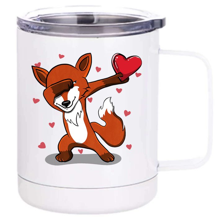 Funny Dabbing Fox Heart Valentine's Day Gift Front & Back 12oz Stainless Steel Tumbler Cup