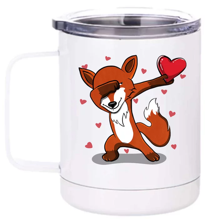 Funny Dabbing Fox Heart Valentine's Day Gift Front & Back 12oz Stainless Steel Tumbler Cup