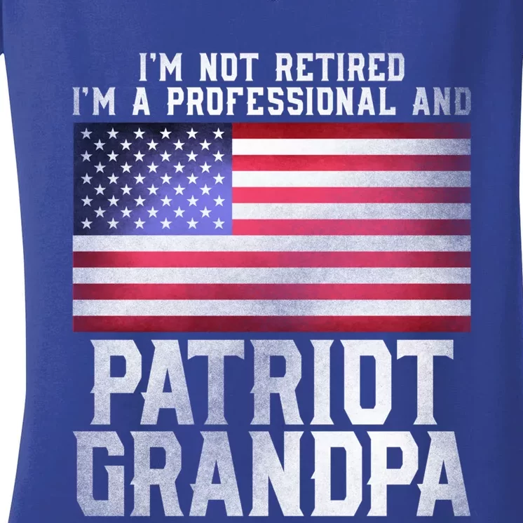 Father Day Funny Retiret Joke Patriot Retired Grandpa Gift Women's V-Neck T-Shirt