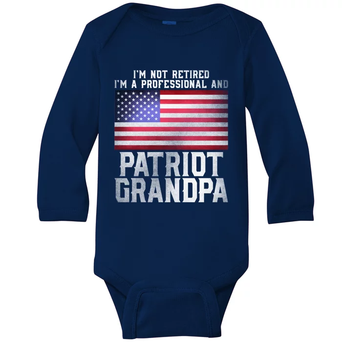 Father Day Funny Retiret Joke Patriot Retired Grandpa Gift Baby Long Sleeve Bodysuit