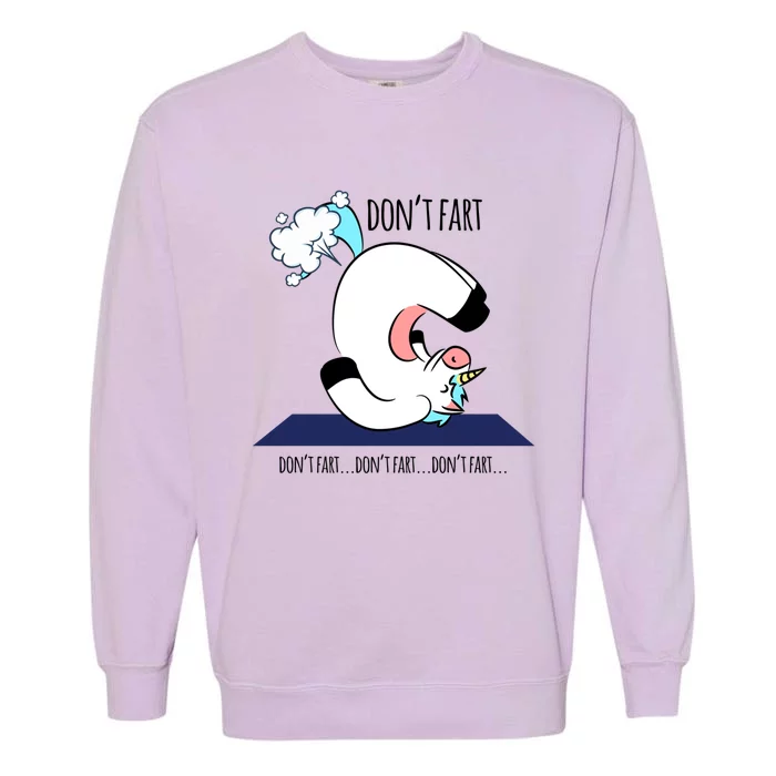 Funny Don't Fart Unicorn Doing Yoga Workout Pose Gift Garment-Dyed Sweatshirt