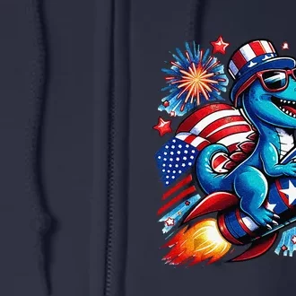 Funny Dinosaur Firecracker 4th Of July Patriotic Dino Full Zip Hoodie