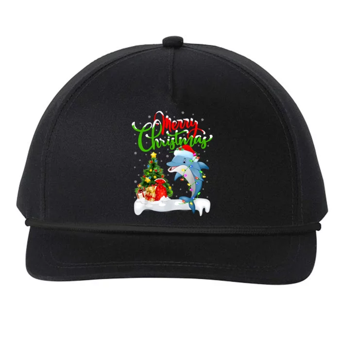 Funny Dolphin Fish Lover Xmas Lighting Dolphin Christmas Cool Gift Snapback Five-Panel Rope Hat