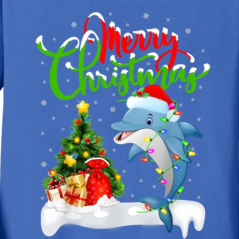 Funny Dolphin Fish Lover Xmas Lighting Dolphin Christmas Cool Gift Kids Long Sleeve Shirt