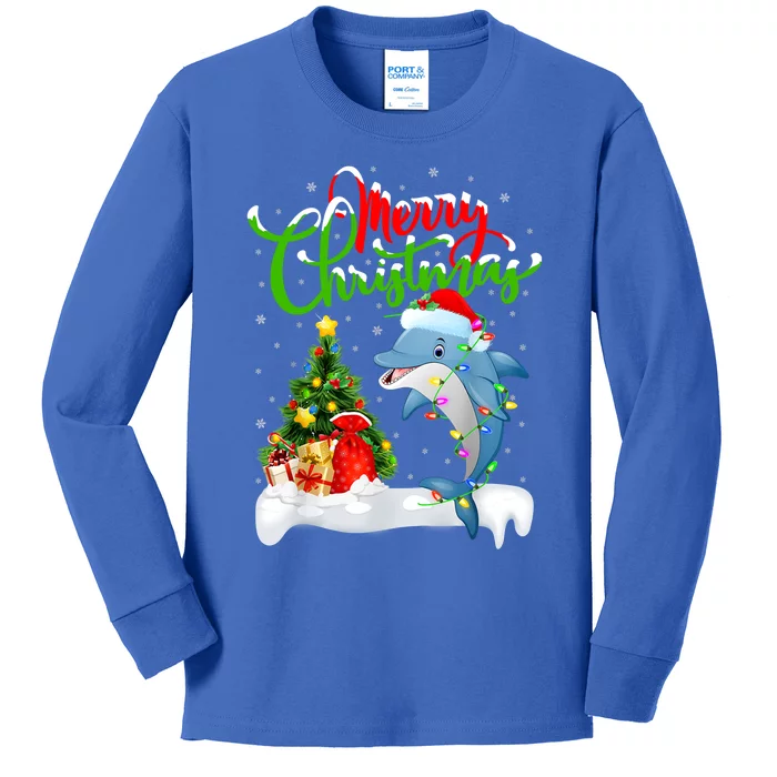 Funny Dolphin Fish Lover Xmas Lighting Dolphin Christmas Cool Gift Kids Long Sleeve Shirt