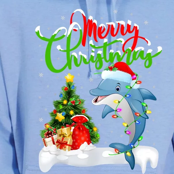 Funny Dolphin Fish Lover Xmas Lighting Dolphin Christmas Cool Gift Unisex Surf Hoodie