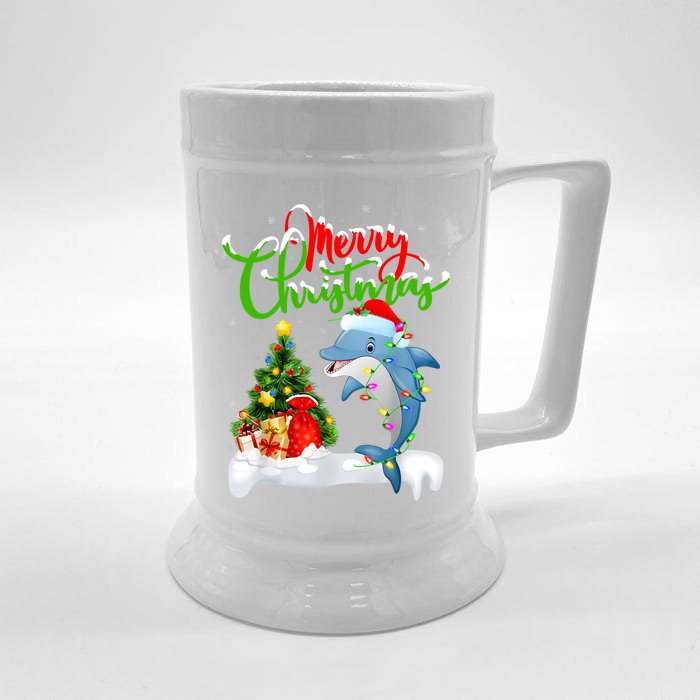 Funny Dolphin Fish Lover Xmas Lighting Dolphin Christmas Cool Gift Front & Back Beer Stein