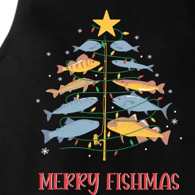 FatherS Day Fishing Rod Merry Fishmas Great Gift Ladies Tri-Blend Wicking Tank