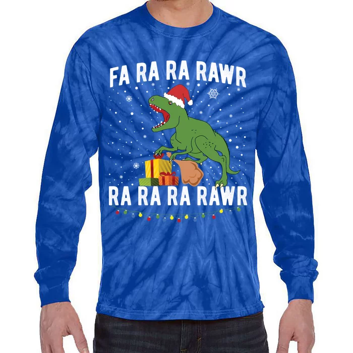 Funny Dinosaur Fa Ra Ra Rawr Santa T Rex Christmas Cute Gift Tie-Dye Long Sleeve Shirt