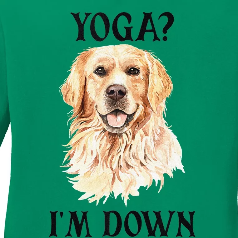 Funny Downward Facing Dog Yoga Gift With A Golden Retriever Ladies Long Sleeve Shirt