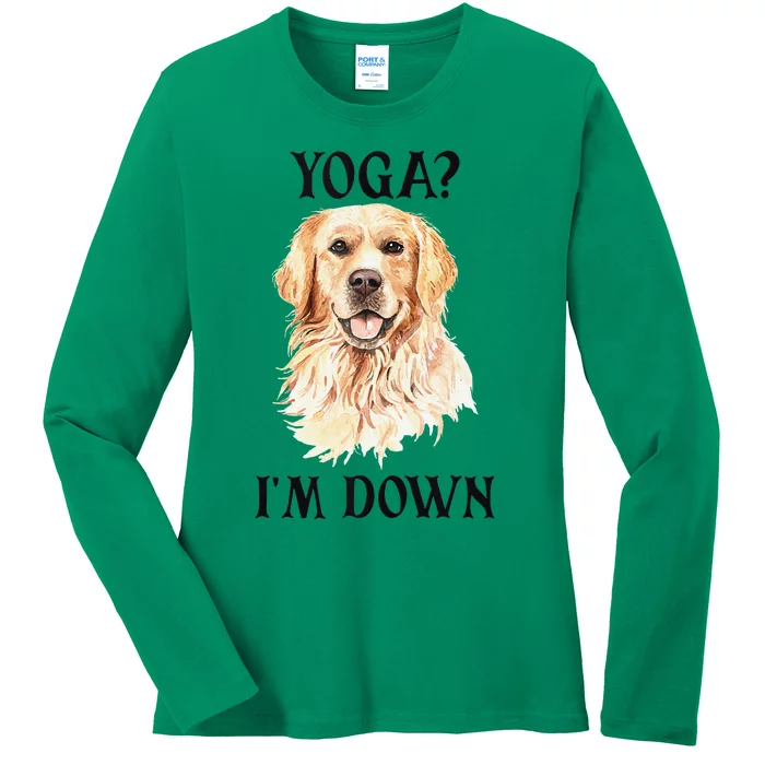 Funny Downward Facing Dog Yoga Gift With A Golden Retriever Ladies Long Sleeve Shirt