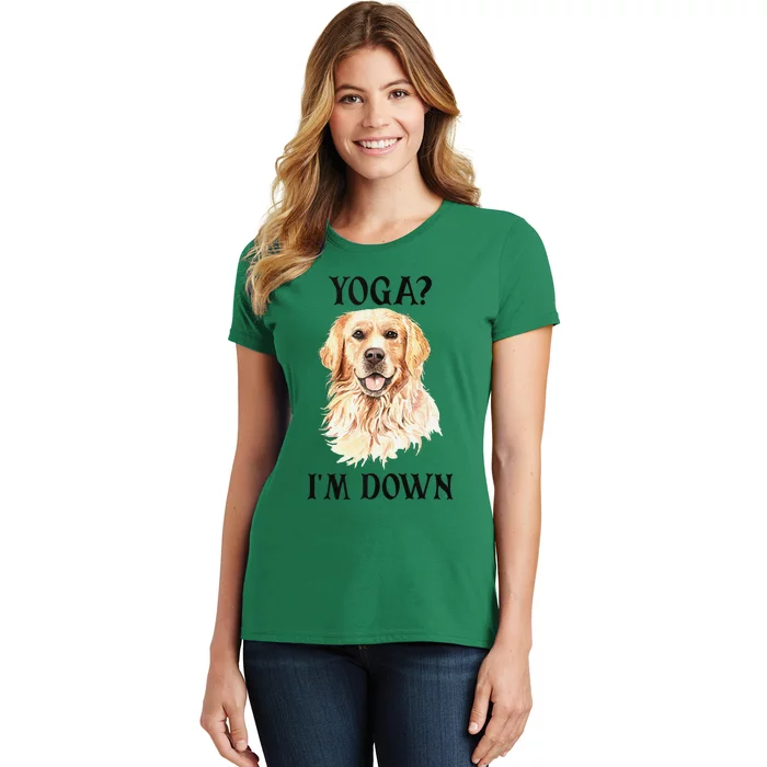 Funny Downward Facing Dog Yoga Gift With A Golden Retriever Women's T-Shirt