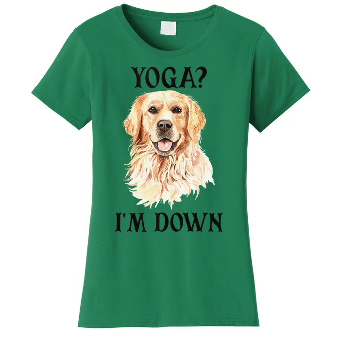 Funny Downward Facing Dog Yoga Gift With A Golden Retriever Women's T-Shirt