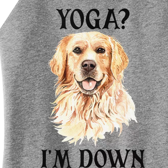 Funny Downward Facing Dog Yoga Gift With A Golden Retriever Women’s Perfect Tri Rocker Tank