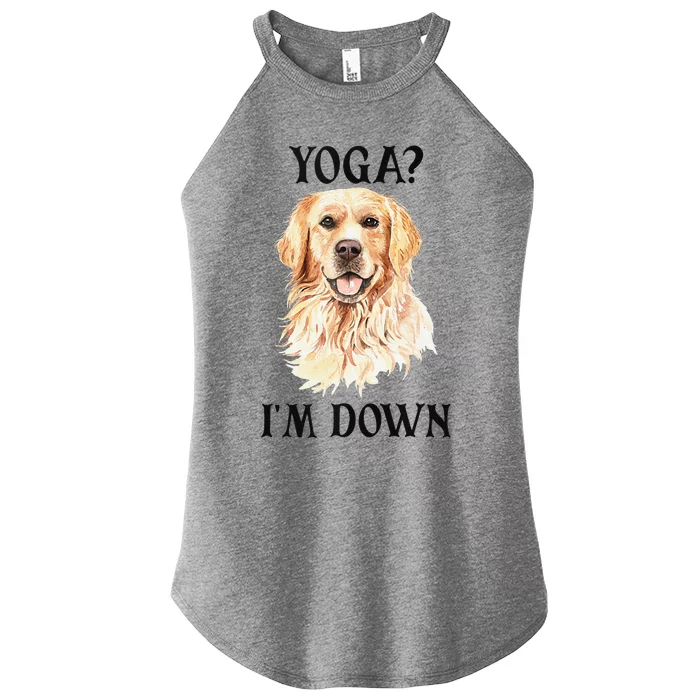 Funny Downward Facing Dog Yoga Gift With A Golden Retriever Women’s Perfect Tri Rocker Tank