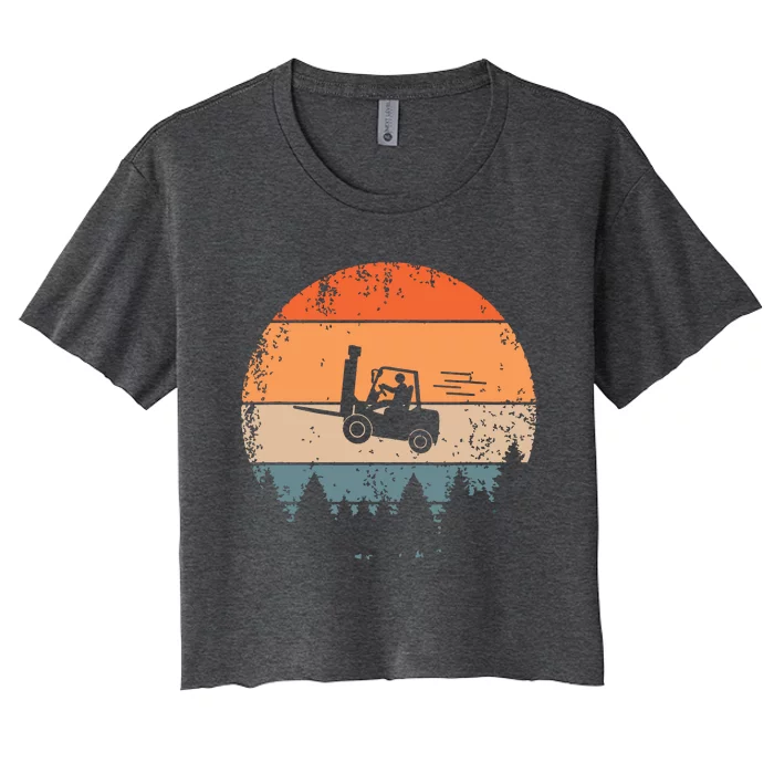 Forklift Driver Flying Forklifter Retro ForkLift Truck Women's Crop Top Tee