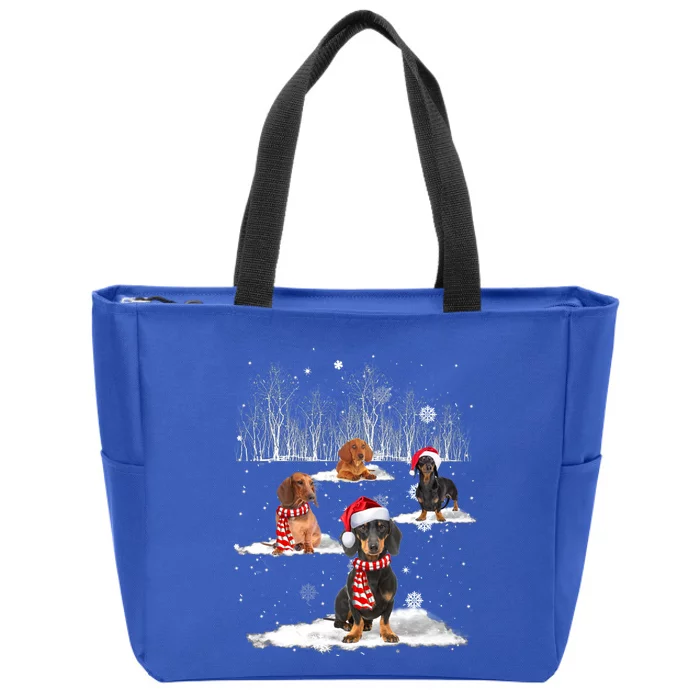 Funny Dachshund Friends Christmas On Snow Xmas Pajama Gift Zip Tote Bag