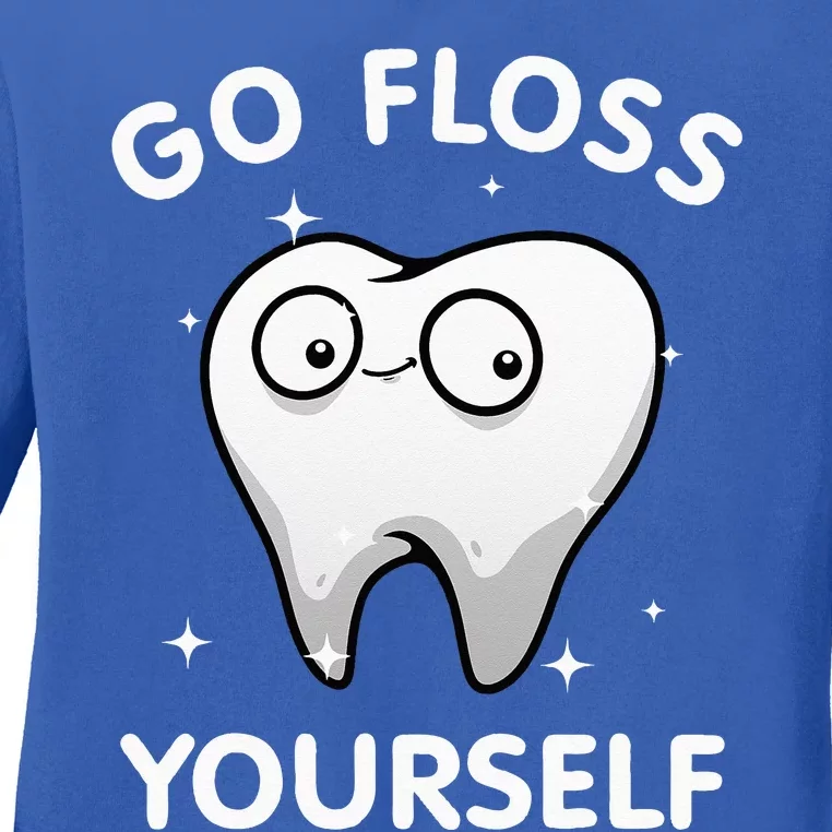 Funny Dental Floss Design For Women Teeth Orthodontists Ladies Long Sleeve Shirt