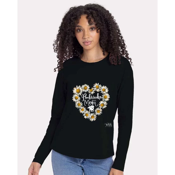 Floral Daisy Flower Heart Silhouette Pembroke Welsh Dog Gift Womens Cotton Relaxed Long Sleeve T-Shirt