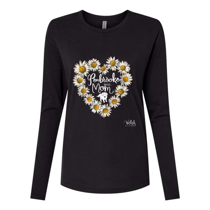 Floral Daisy Flower Heart Silhouette Pembroke Welsh Dog Gift Womens Cotton Relaxed Long Sleeve T-Shirt