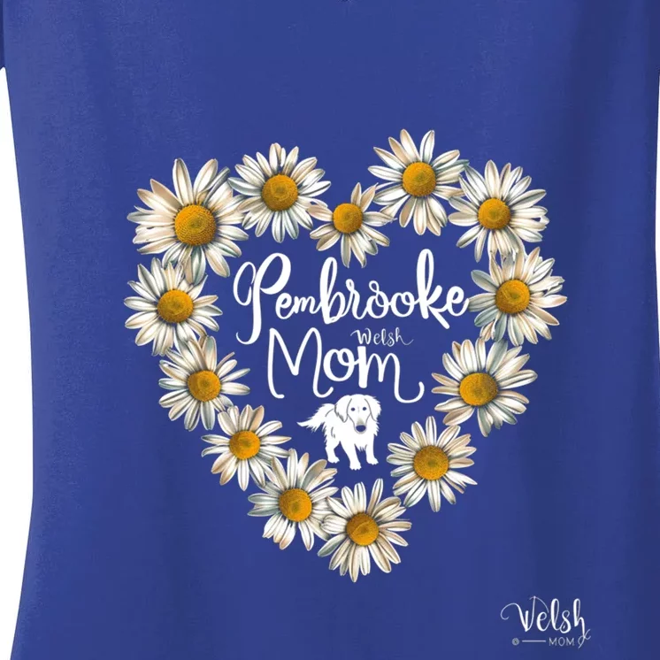 Floral Daisy Flower Heart Silhouette Pembroke Welsh Dog Gift Women's V-Neck T-Shirt