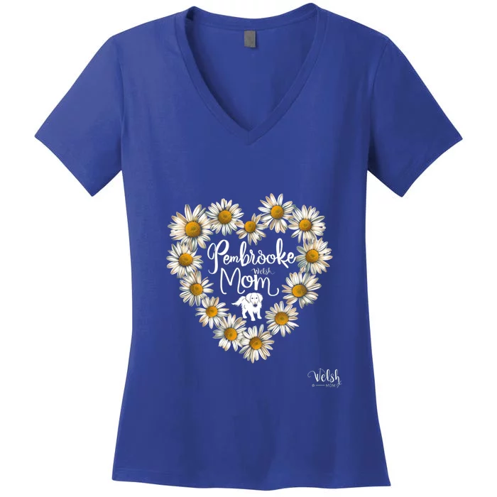 Floral Daisy Flower Heart Silhouette Pembroke Welsh Dog Gift Women's V-Neck T-Shirt