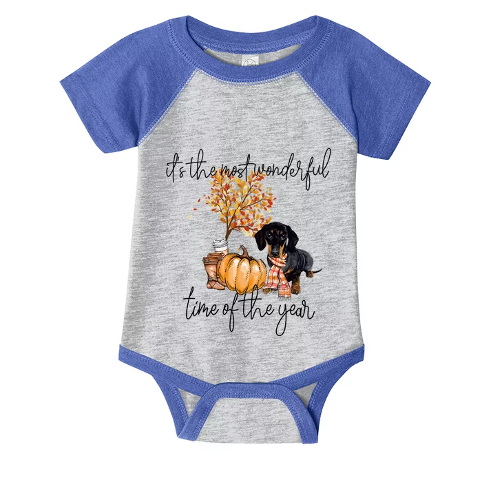 Funny Dachshund Fall Pumpkin Most Wonderful Time Of The Year Funny Gift Infant Baby Jersey Bodysuit