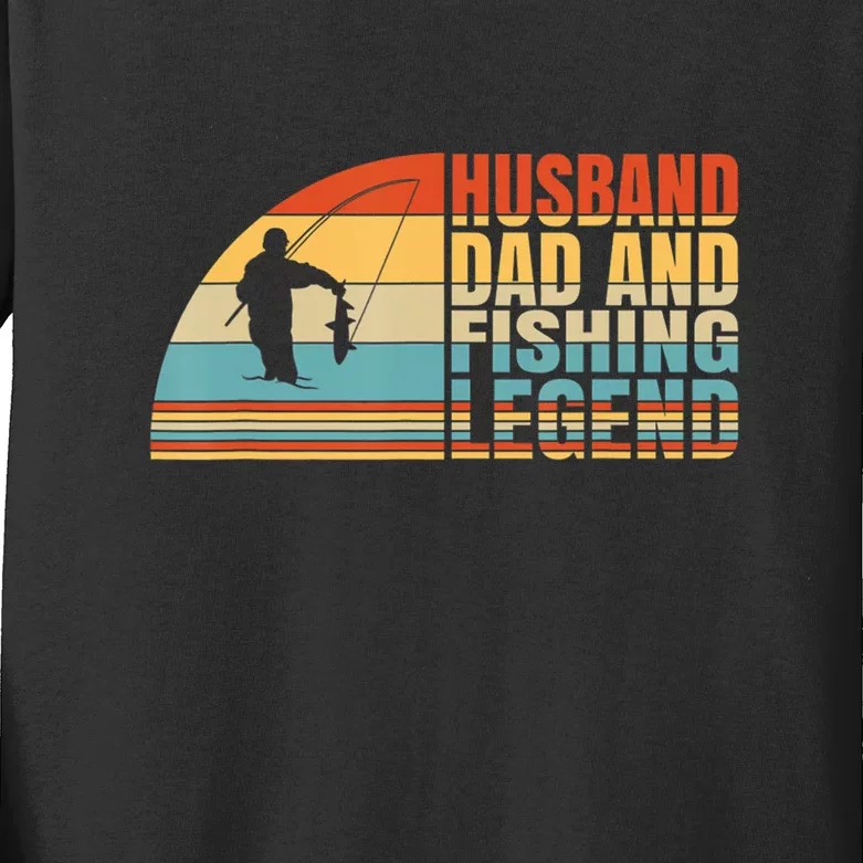 Father's Day Funny Fisherman Husband Dad Fishing Legend Vintage Gift Kids  Long Sleeve Shirt