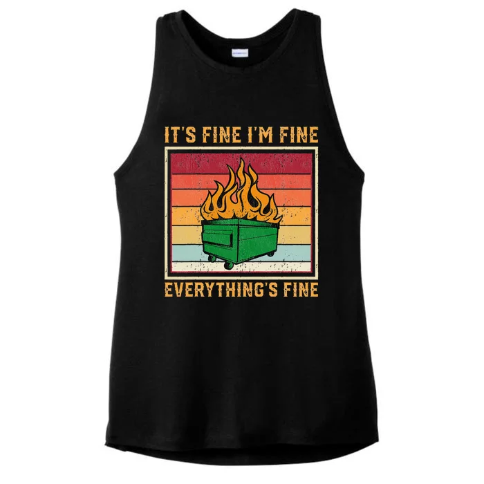 Funny Dumpster Fire It’s Fine I’m Fine Everything’s Ladies Tri-Blend Wicking Tank