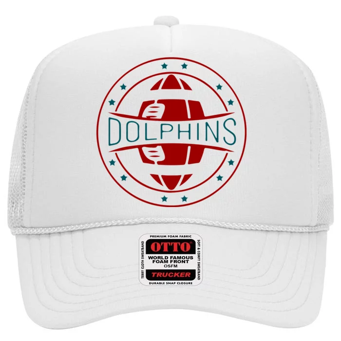 Funny Dolphins Football Gift For Miami Fan Sport High Crown Mesh Trucker Hat