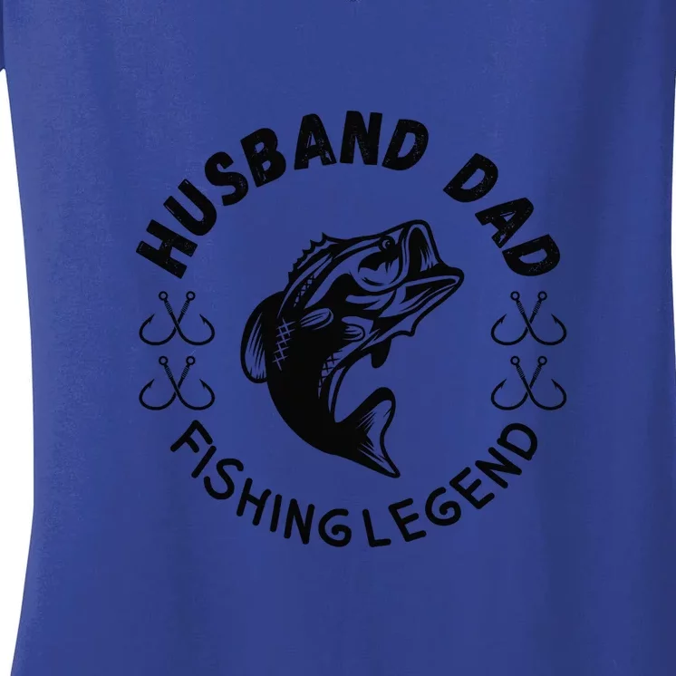 Father's Day Funny Husband Dad Fishing Legend Gift Women's V-Neck T-Shirt