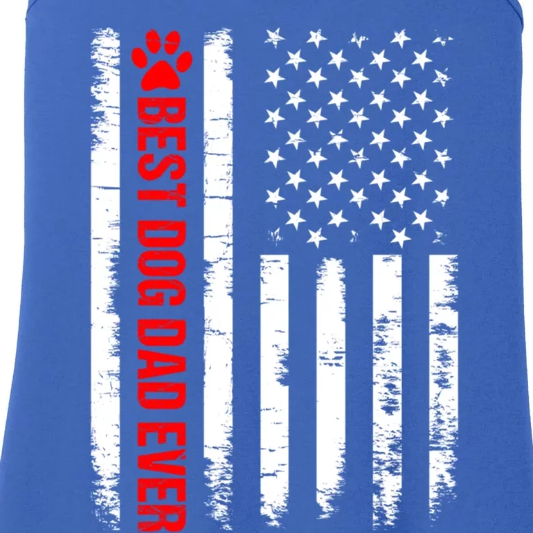 Funny Dad Fathers Day Dog Dad Ever American Flag Gift Ladies Essential Tank