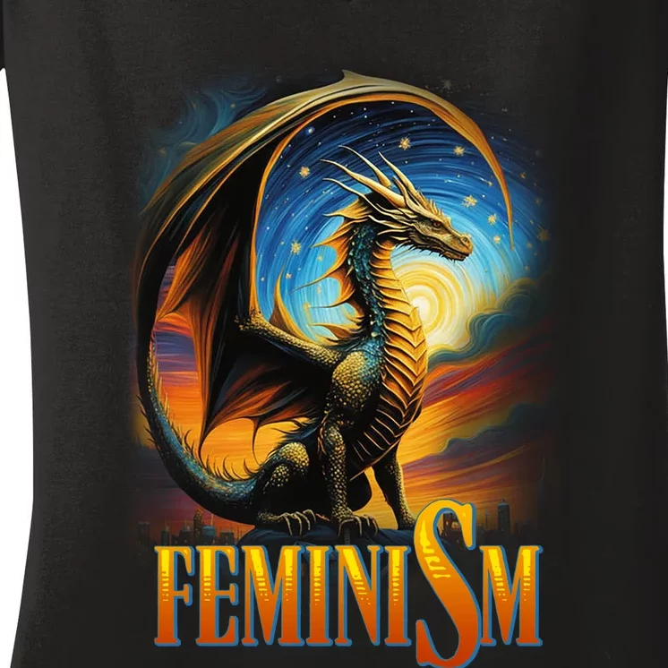 Feminism Dragon Fantasy Women's V-Neck T-Shirt