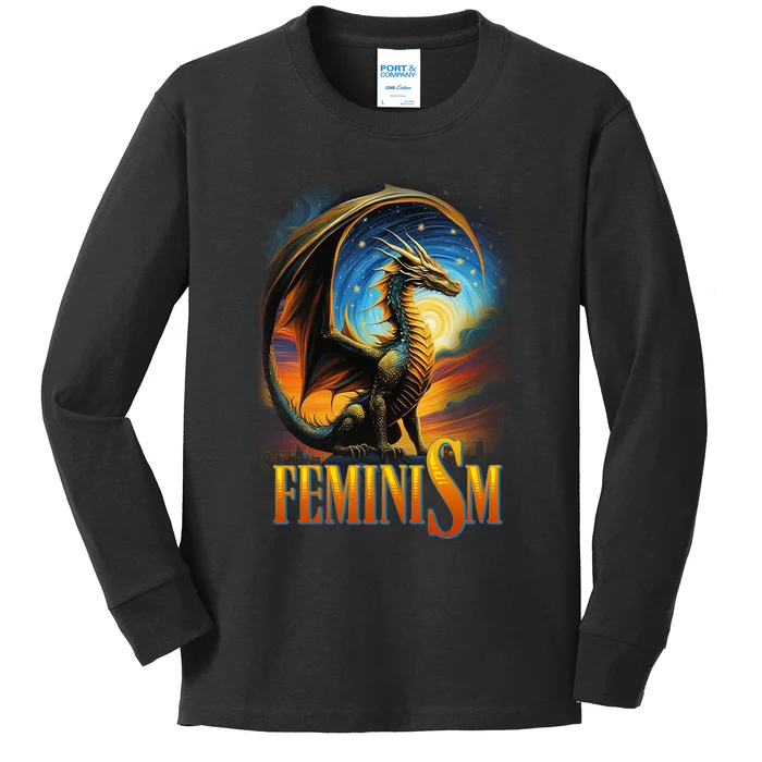 Feminism Dragon Fantasy Kids Long Sleeve Shirt