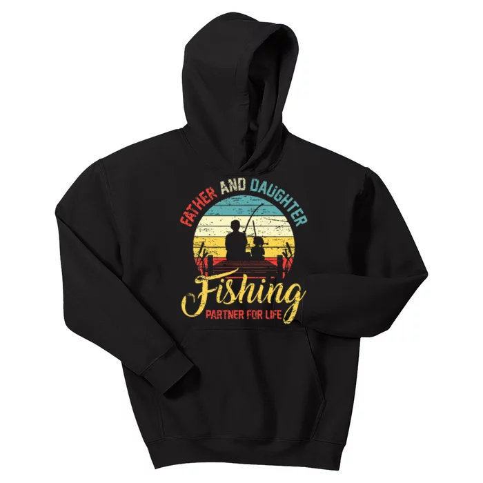 Father Daughter Fishing Partner For Life Retro Matching Dad Kids Hoodie