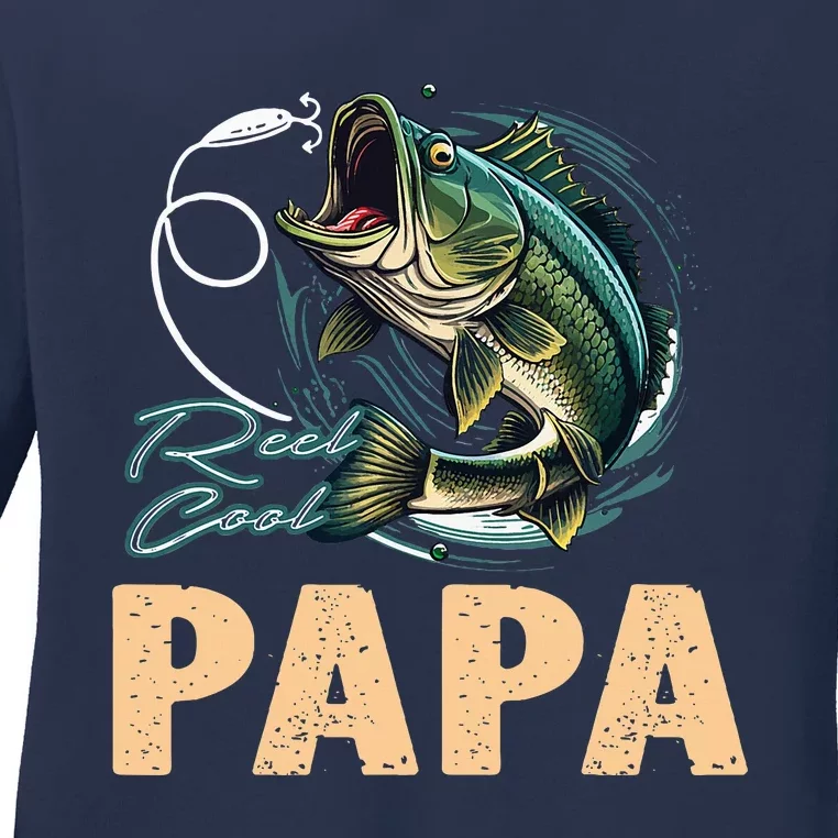 Fathers Day Funny Fisherman Reel Cool Papa Fishing Lover Ladies Long Sleeve Shirt