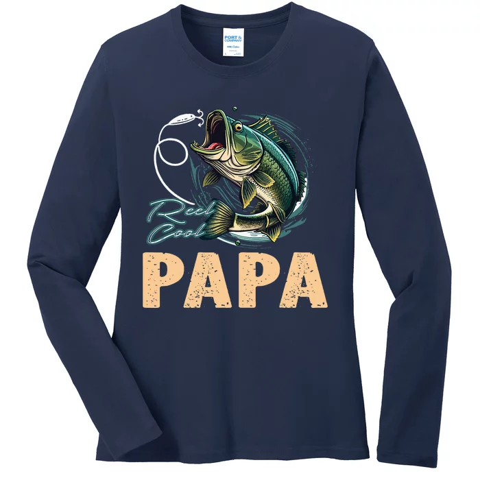 Fathers Day Funny Fisherman Reel Cool Papa Fishing Lover Ladies Long Sleeve Shirt