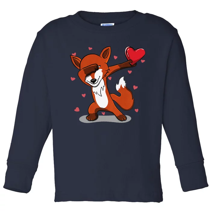 Funny Dabbing Fox Heart Valentine's Day Gifts Toddler Long Sleeve Shirt