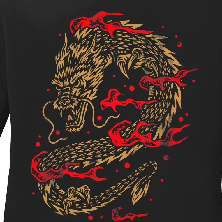 Fire Dragon Fantasy Asian Animal Gift Idea Asian Dragon Ladies Long Sleeve Shirt