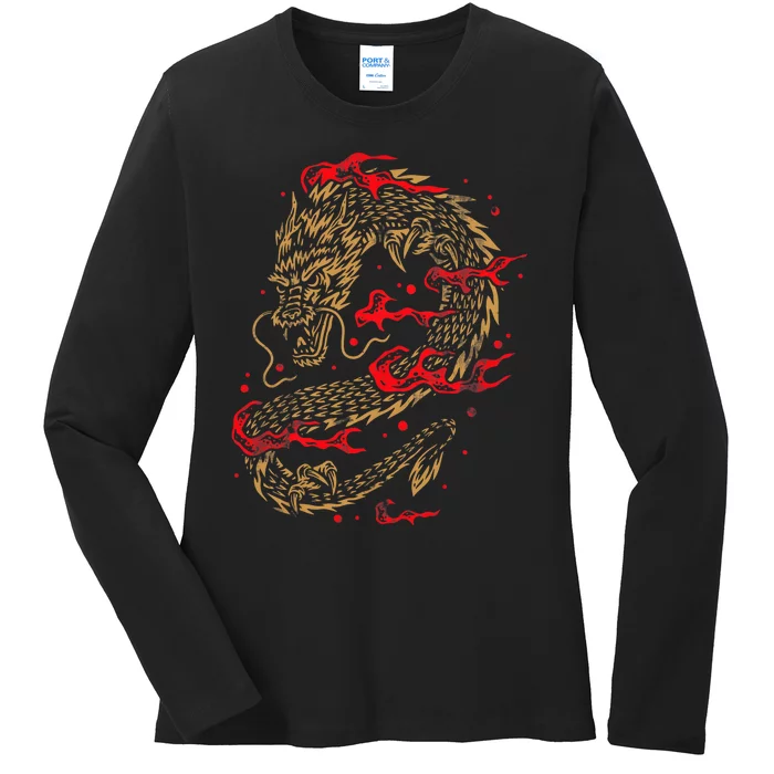 Fire Dragon Fantasy Asian Animal Gift Idea Asian Dragon Ladies Long Sleeve Shirt